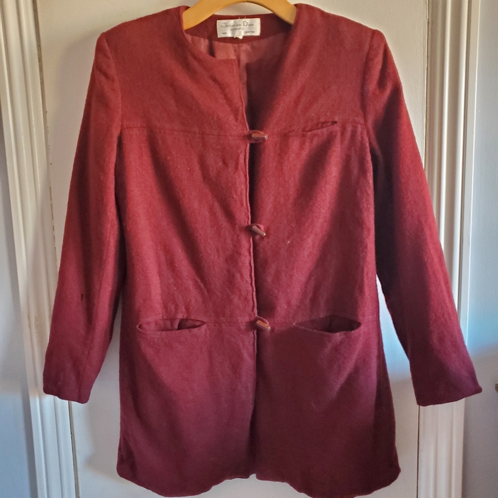 Vintage Christian Dior Separates Women's Red Coat Toggle Buttons Size 8 Classic